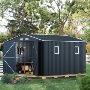 10X12X7.5 FT Outdoor Steel Storage Shed with Lockable Doors, 2 Windows, Transparent Roof Panels (Wood Panels & Frame Floor Not Included), Ideal for...